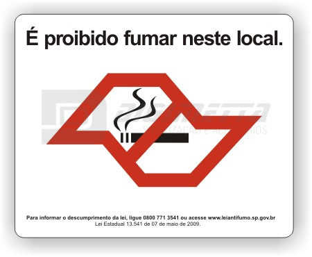 Placa: Placa: Lei Antifumo do Estado de SP (13.541/SP) - Mensagem em Portugus